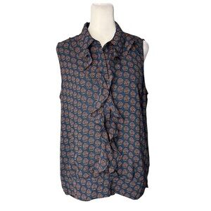 CABI Medallion Reign 3275 Teal Ruffle Blouse Size Medium